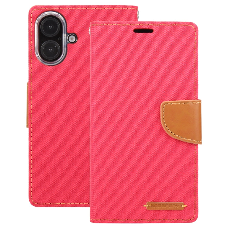 For iPhone 16 GOOSPERY CANVAS DIARY Fabric Texture Flip Leather Phone Case(Red)