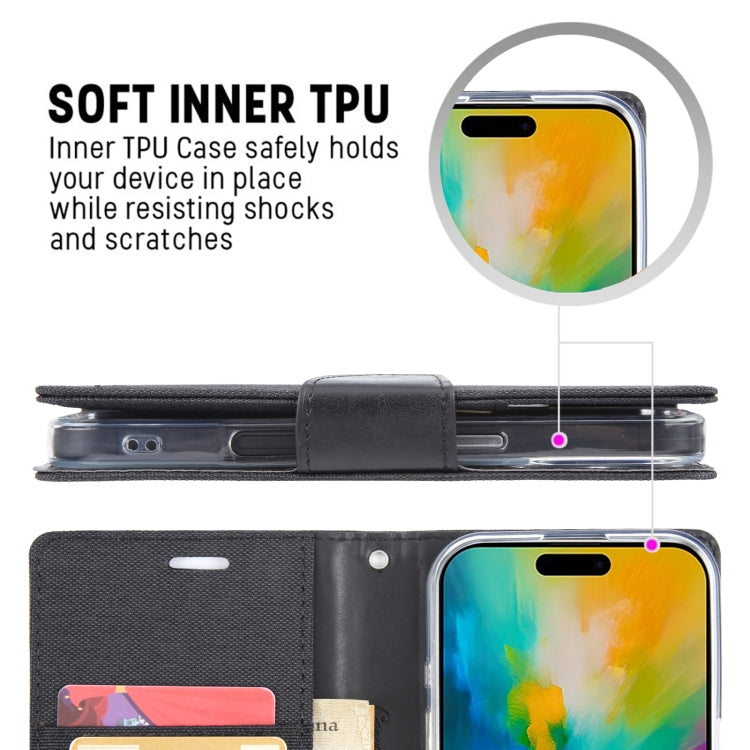 For iPhone 16 Pro GOOSPERY CANVAS DIARY Fabric Texture Flip Leather Phone Case(Blue)