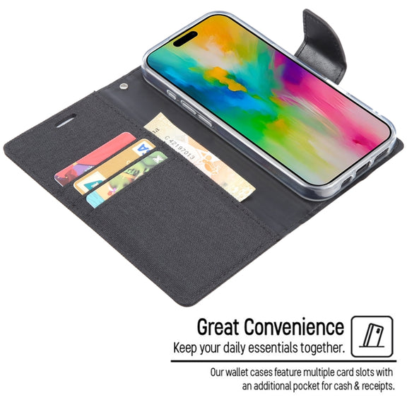 For iPhone 16 GOOSPERY CANVAS DIARY Fabric Texture Flip Leather Phone Case(Blue)