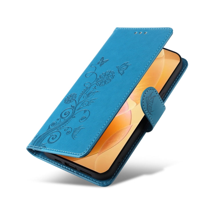 For Redmi K70 / K70 Pro Embossed Butterfly Flowers Leather Phone Case(Blue)