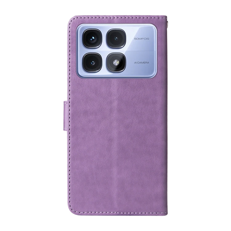 For Redmi K70 Ultra Embossed Butterfly Flowers Leather Phone Case(Purple)