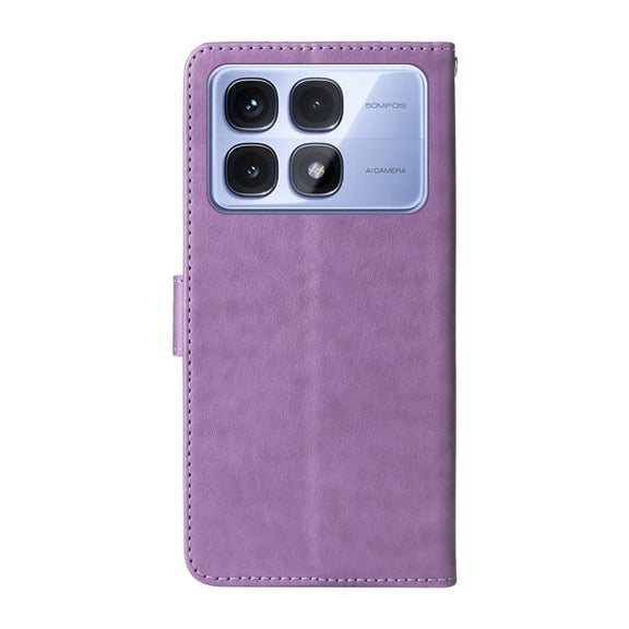 For Redmi K70 Ultra Embossed Butterfly Flowers Leather Phone Case(Purple)