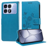 For Redmi K70 Ultra Embossed Butterfly Flowers Leather Phone Case(Blue)
