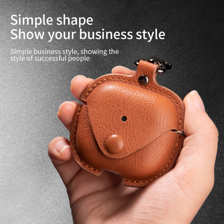 For AirPods 4 Business Leather Earphone Protective Case with Hook(Light Brown)