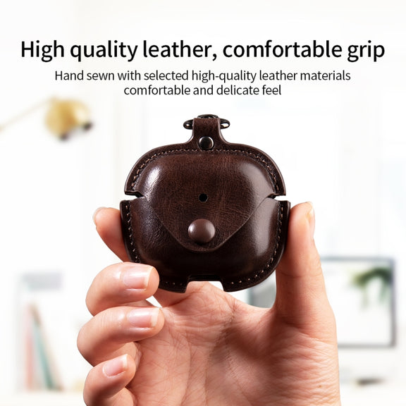 For AirPods 4 Business Leather Earphone Protective Case with Hook(Blue)