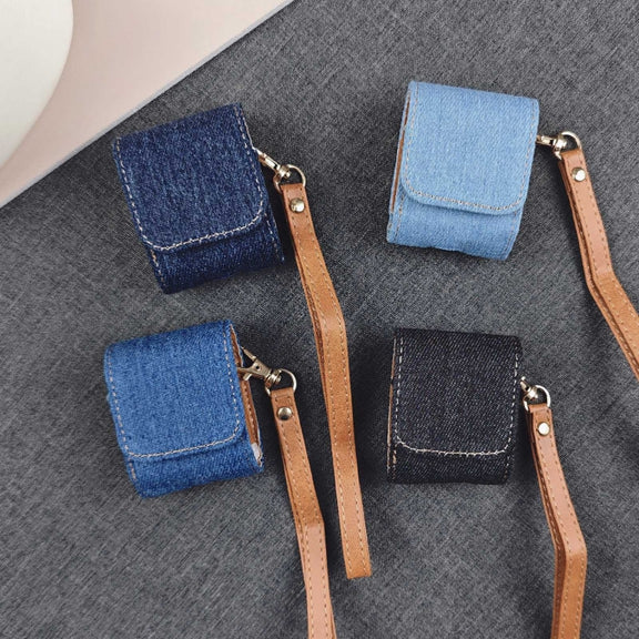 For AirPods 1 / 2 Cowboy Fabric Texture PU Headset Protective Bag(Blue)