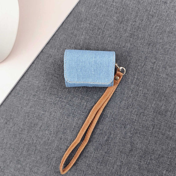For AirPods 3 Cowboy Fabric Texture PU Headset Protective Bag(Light Blue)