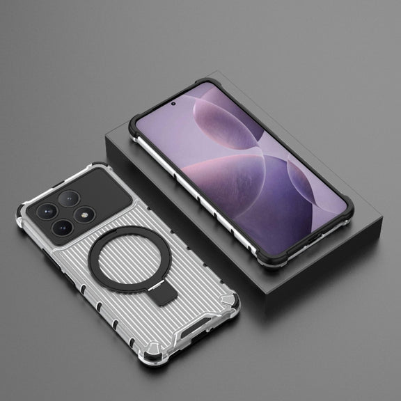 For Redmi K70 5G Grating Holder Shockproof Phone Case(Transparent)