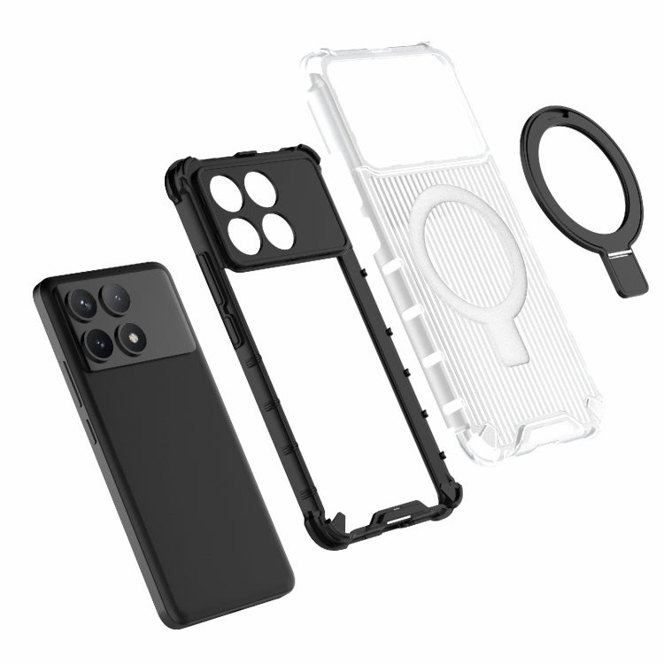 For Redmi K70 5G Grating Holder Shockproof Phone Case(Transparent)