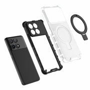 For Redmi K70 5G Grating Holder Shockproof Phone Case(Transparent)