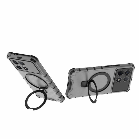 For Redmi K70 5G Grating Holder Shockproof Phone Case(Transparent Black)
