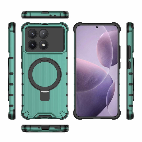 For Redmi K70 5G Grating Holder Shockproof Phone Case(Green)