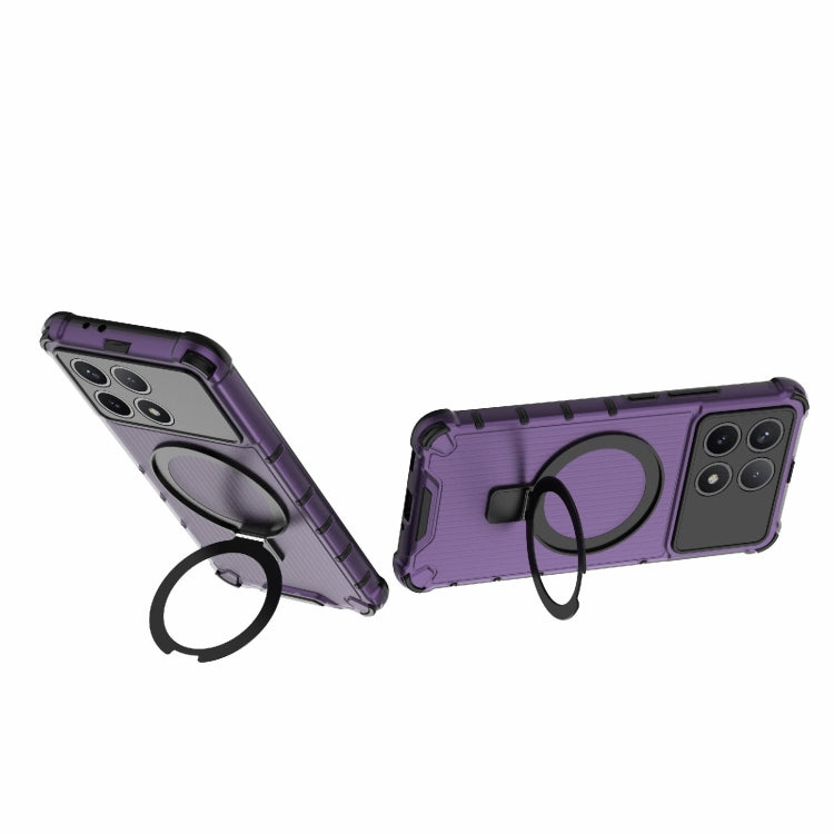 For Redmi K70 5G Grating Holder Shockproof Phone Case(Purple)