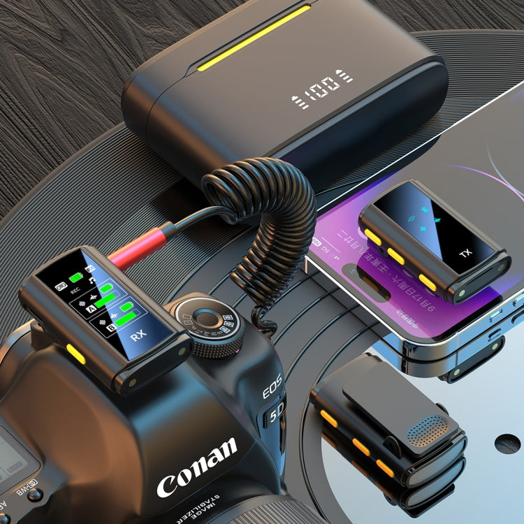 J28 1 TX + 2 RX Lavalier Smart Noise Reduction Wireless Microphone with Charging Compartment(Type-C)