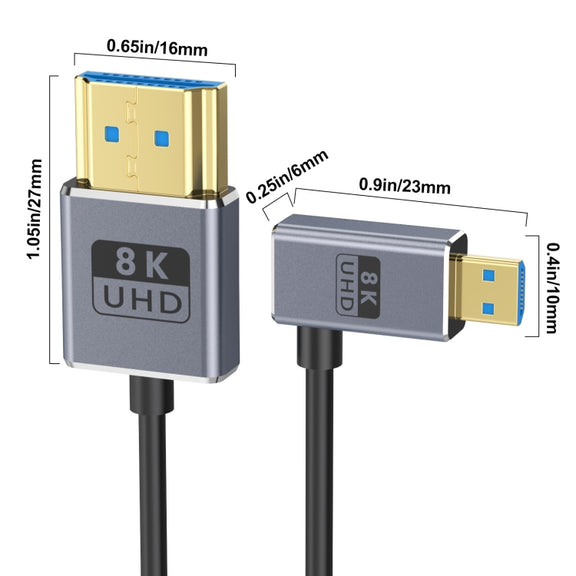 60cm Coaxial Micro HDMI to HDMI 8K UHD 48Gbps Video Connection Cable, Style:Right Elbow