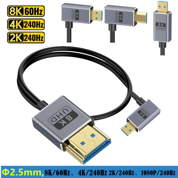 60cm Coaxial Micro HDMI to HDMI 8K UHD 48Gbps Video Connection Cable, Style:Right Elbow
