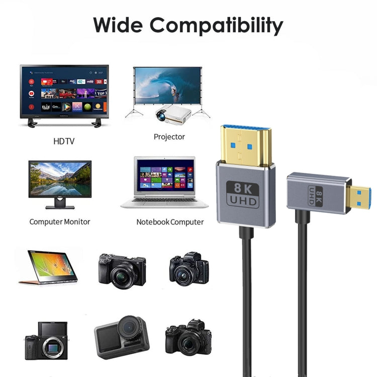1.2m Coaxial Micro HDMI to HDMI 8K UHD 48Gbps Video Connection Cable, Style:Right Elbow