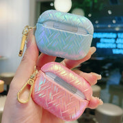 For AirPods Pro 2 Colorful Weaving Texture Earbuds Box PC Case with Hook(Pink)