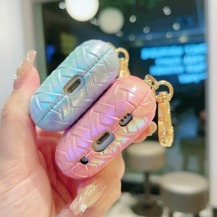 For AirPods Pro 2 Colorful Weaving Texture Earbuds Box PC Case with Hook(Blue)