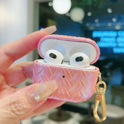 For AirPods Pro 2 Colorful Weaving Texture Earbuds Box PC Case with Hook(Pink)