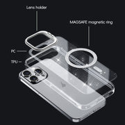 For iPhone 16 Shiny Shield MagSafe Lens Holder Phone Case(Blue)