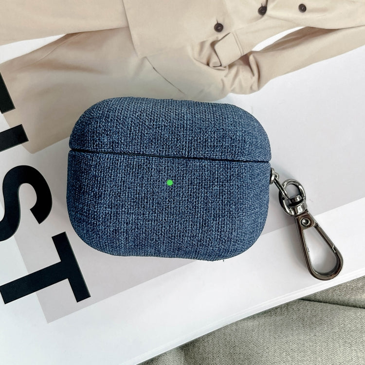For AirPods 4 Fine Cloth Texture Earbuds Box PC Case with Hook(Blue)