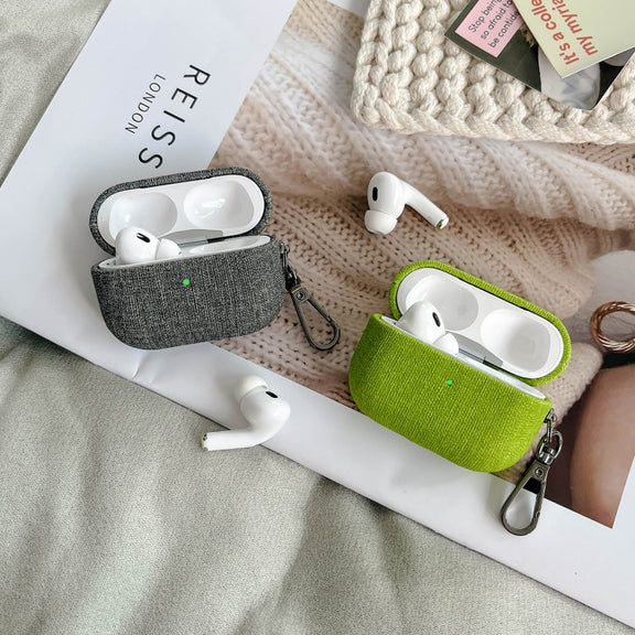For AirPods Pro 2 Fine Cloth Texture Earbuds Box PC Case with Hook(Orange)