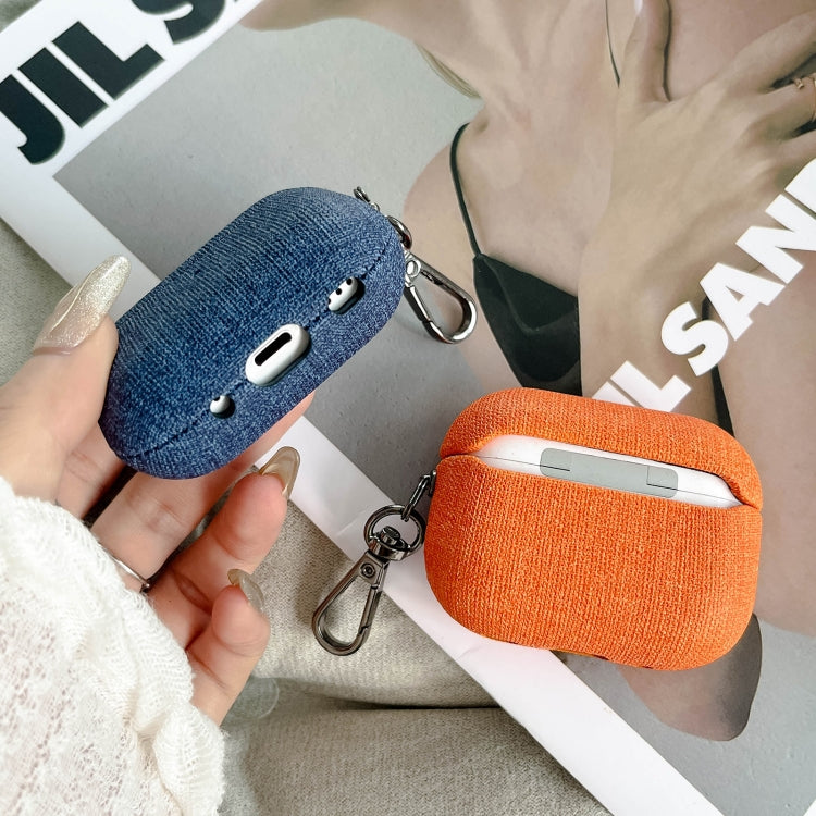 For AirPods Pro 2 Fine Cloth Texture Earbuds Box PC Case with Hook(Blue)