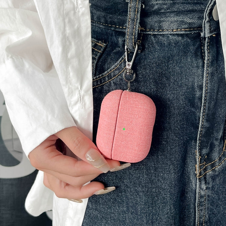 For AirPods Pro 2 Fine Cloth Texture Earbuds Box PC Case with Hook(Pink)