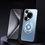 For Huawei Pura 70 Pro+ Rotating Holder Frosted Metal Phone Case(Blue)