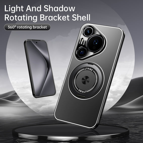 For Huawei Pura 70 Rotating Holder Frosted Metal Phone Case(Titanium)