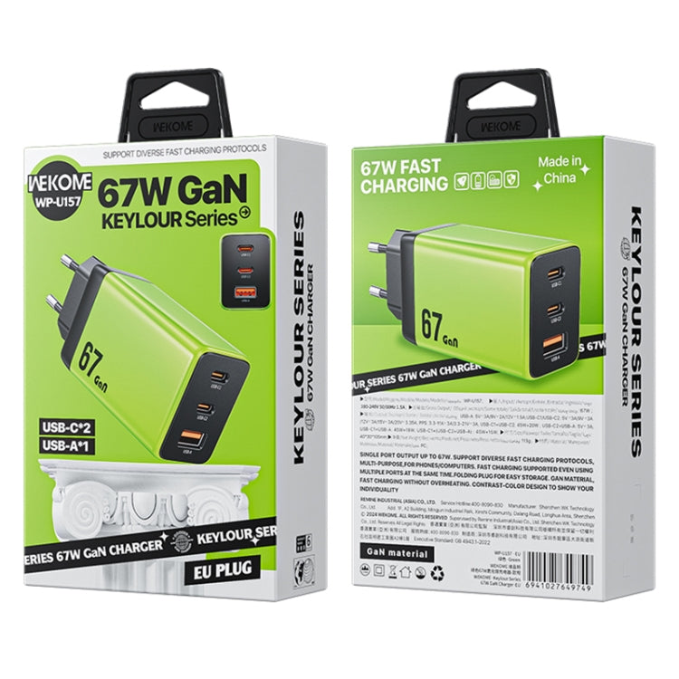 WK WP-U157 67W USB-C / Type-Cx2, USB GaN Fast Charger, Plug Type:EU Plug(Green)