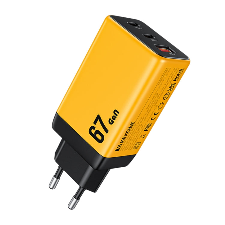 WK WP-U157 67W USB-C / Type-Cx2, USB GaN Fast Charger, Plug Type:EU Plug(Yellow)