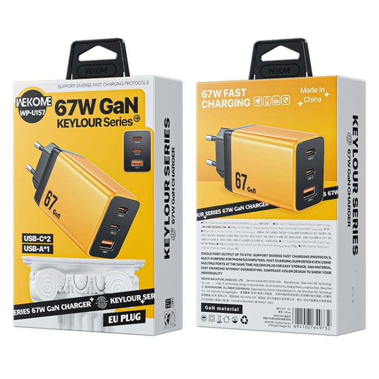 WK WP-U157 67W USB-C / Type-Cx2, USB GaN Fast Charger, Plug Type:EU Plug(Yellow)