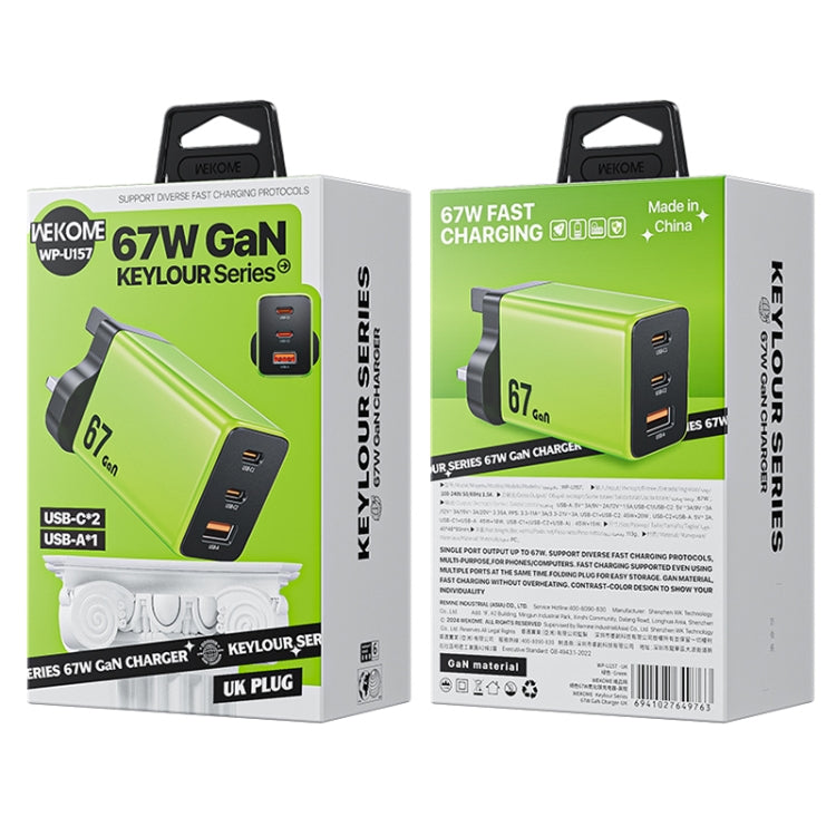 WK WP-U157 67W USB-C / Type-Cx2, USB GaN Fast Charger, Plug Type:UK Plug(Green)
