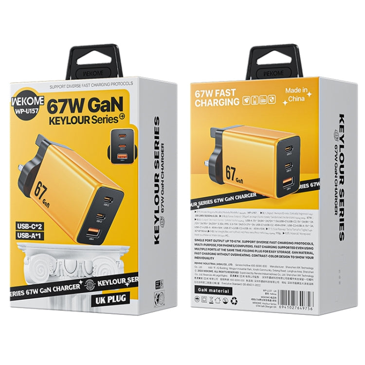 WK WP-U157 67W USB-C / Type-Cx2, USB GaN Fast Charger, Plug Type:UK Plug(Yellow)