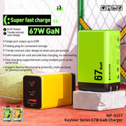 WK WP-U157 67W USB-C / Type-Cx2, USB GaN Fast Charger, Plug Type:UK Plug(Green)