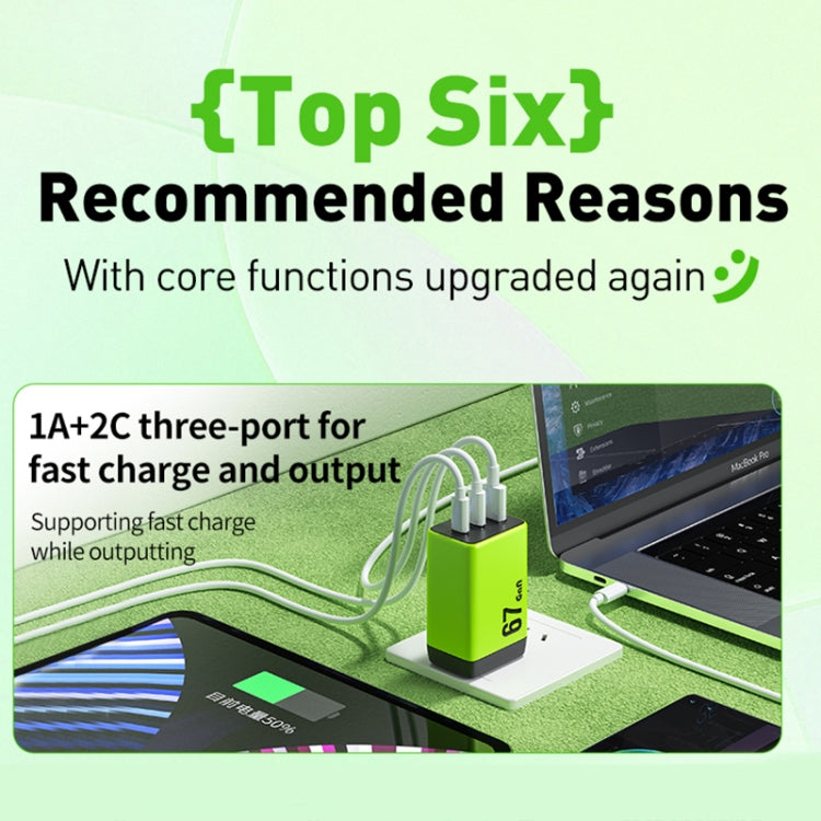 WK WP-U157 67W USB-C / Type-Cx2, USB GaN Fast Charger, Plug Type:UK Plug(Green)