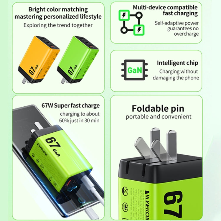 WK WP-U157 67W USB-C / Type-Cx2, USB GaN Fast Charger, Plug Type:UK Plug(Green)