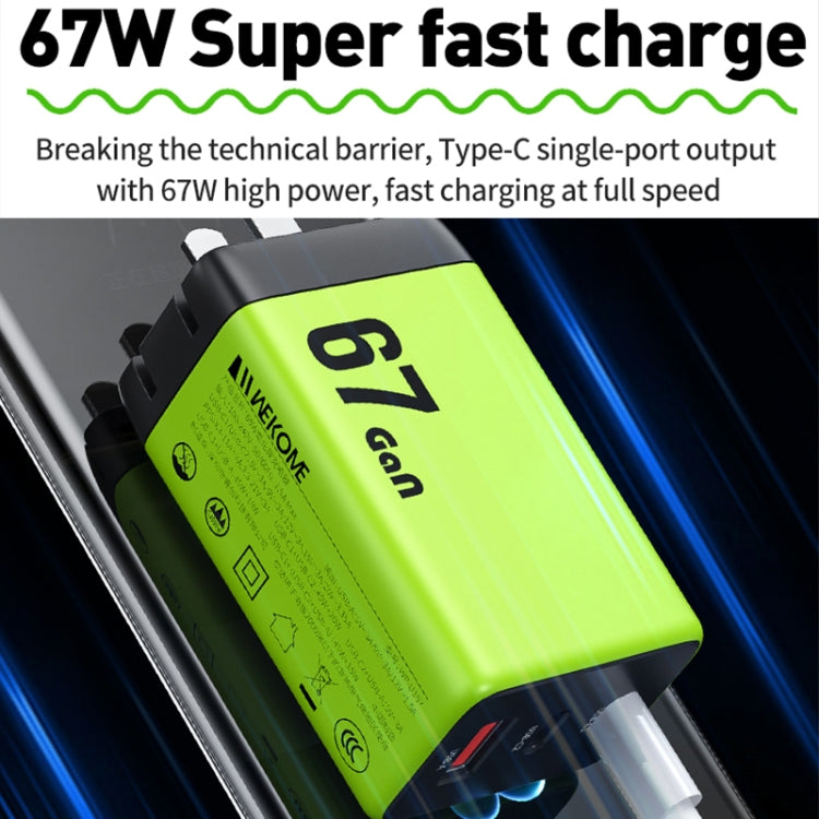 WK WP-U157 67W USB-C / Type-Cx2, USB GaN Fast Charger, Plug Type:UK Plug(Green)