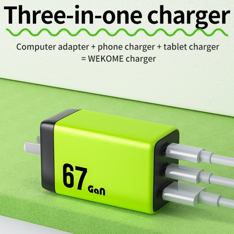 WK WP-U157 67W USB-C / Type-Cx2, USB GaN Fast Charger, Plug Type:UK Plug(Green)