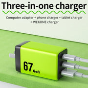 WK WP-U157 67W USB-C / Type-Cx2, USB GaN Fast Charger, Plug Type:UK Plug(Green)