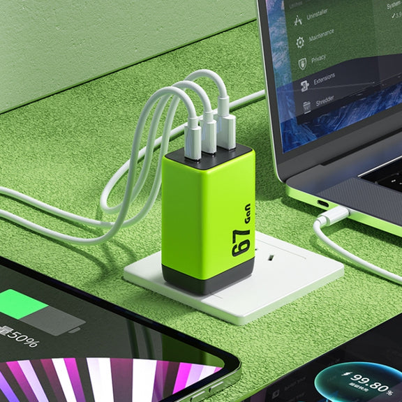 WK WP-U157 67W USB-C / Type-Cx2, USB GaN Fast Charger, Plug Type:UK Plug(Green)