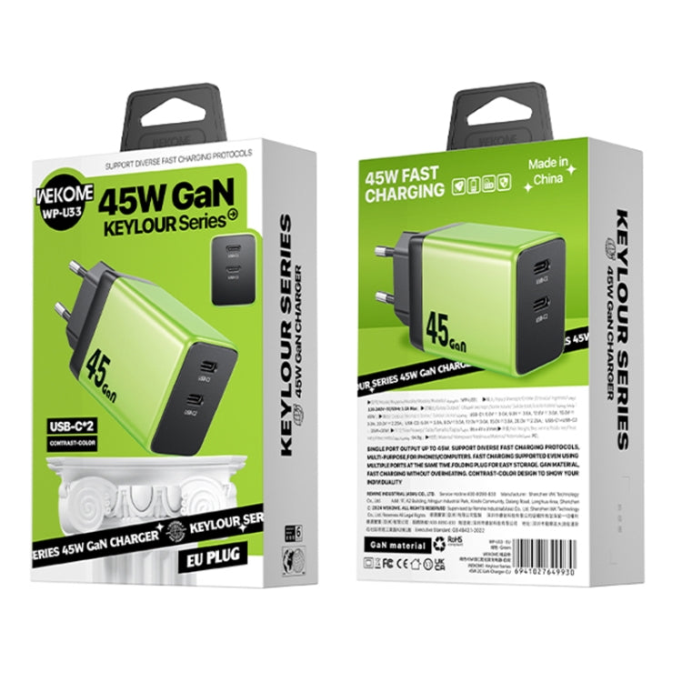 WK WP-U33 45W USB-C / Type-Cx2 GaN Fast Charger, Plug Type:EU Plug(Green)