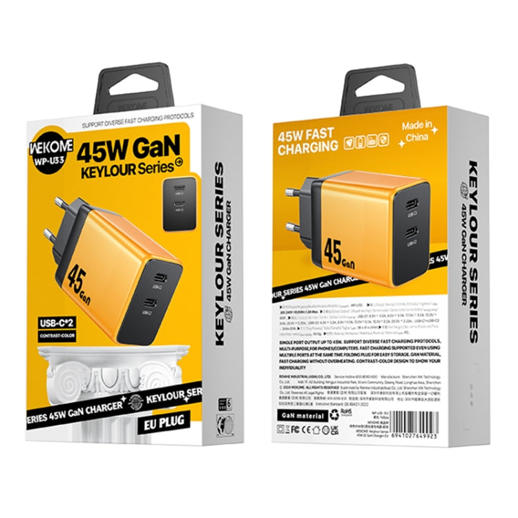 WK WP-U33 45W USB-C / Type-Cx2 GaN Fast Charger, Plug Type:EU Plug(Yellow)