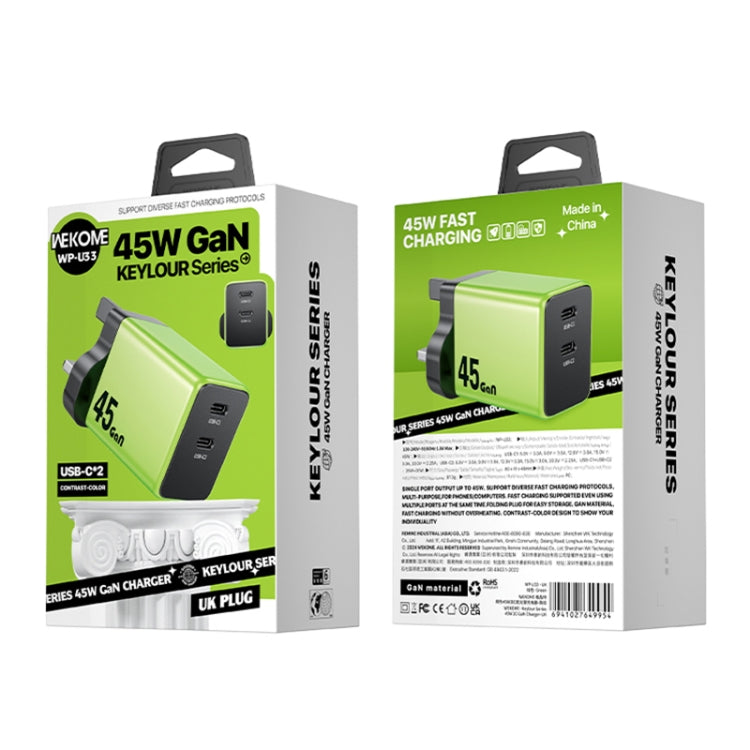WK WP-U33 45W USB-C / Type-Cx2 GaN Fast Charger, Plug Type:UK Plug(Green)
