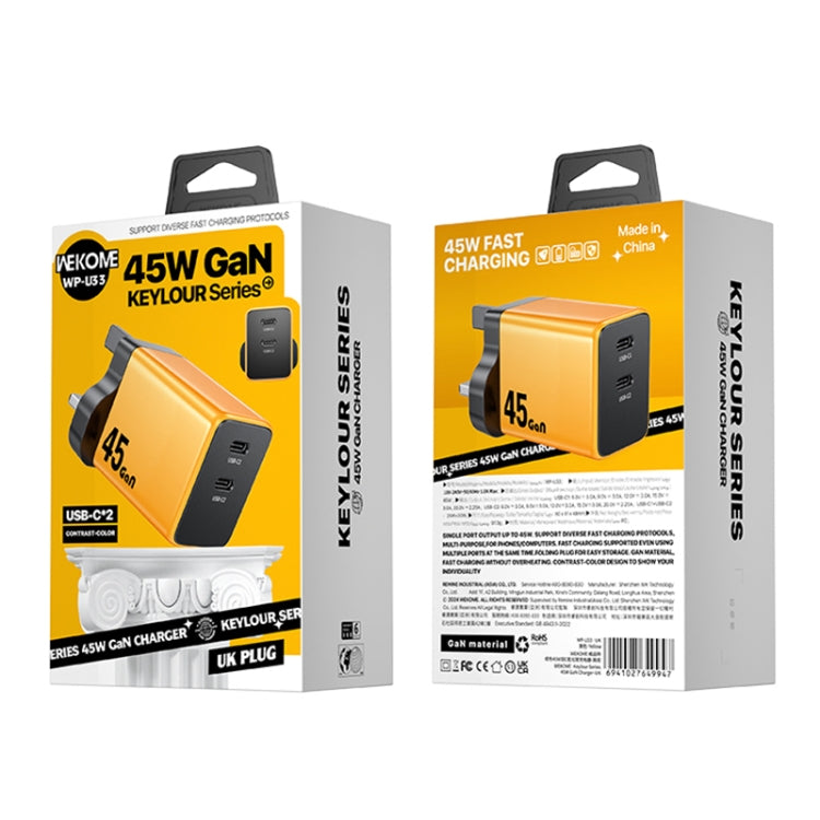 WK WP-U33 45W USB-C / Type-Cx2 GaN Fast Charger, Plug Type:UK Plug(Yellow)