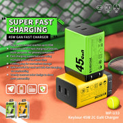 WK WP-U33 45W USB-C / Type-Cx2 GaN Fast Charger, Plug Type:UK Plug(Yellow)