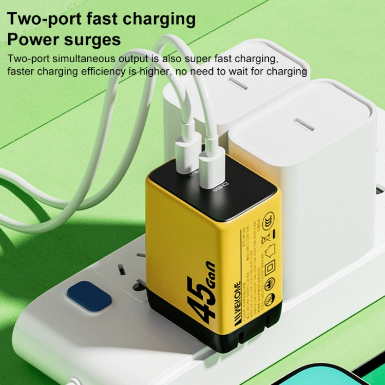 WK WP-U33 45W USB-C / Type-Cx2 GaN Fast Charger, Plug Type:UK Plug(Yellow)