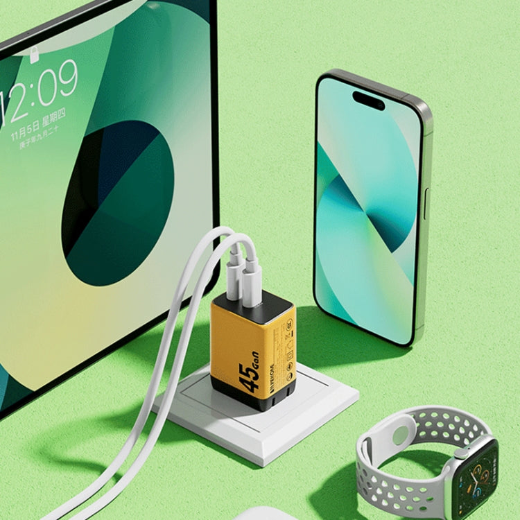 WK WP-U33 45W USB-C / Type-Cx2 GaN Fast Charger, Plug Type:UK Plug(Yellow)